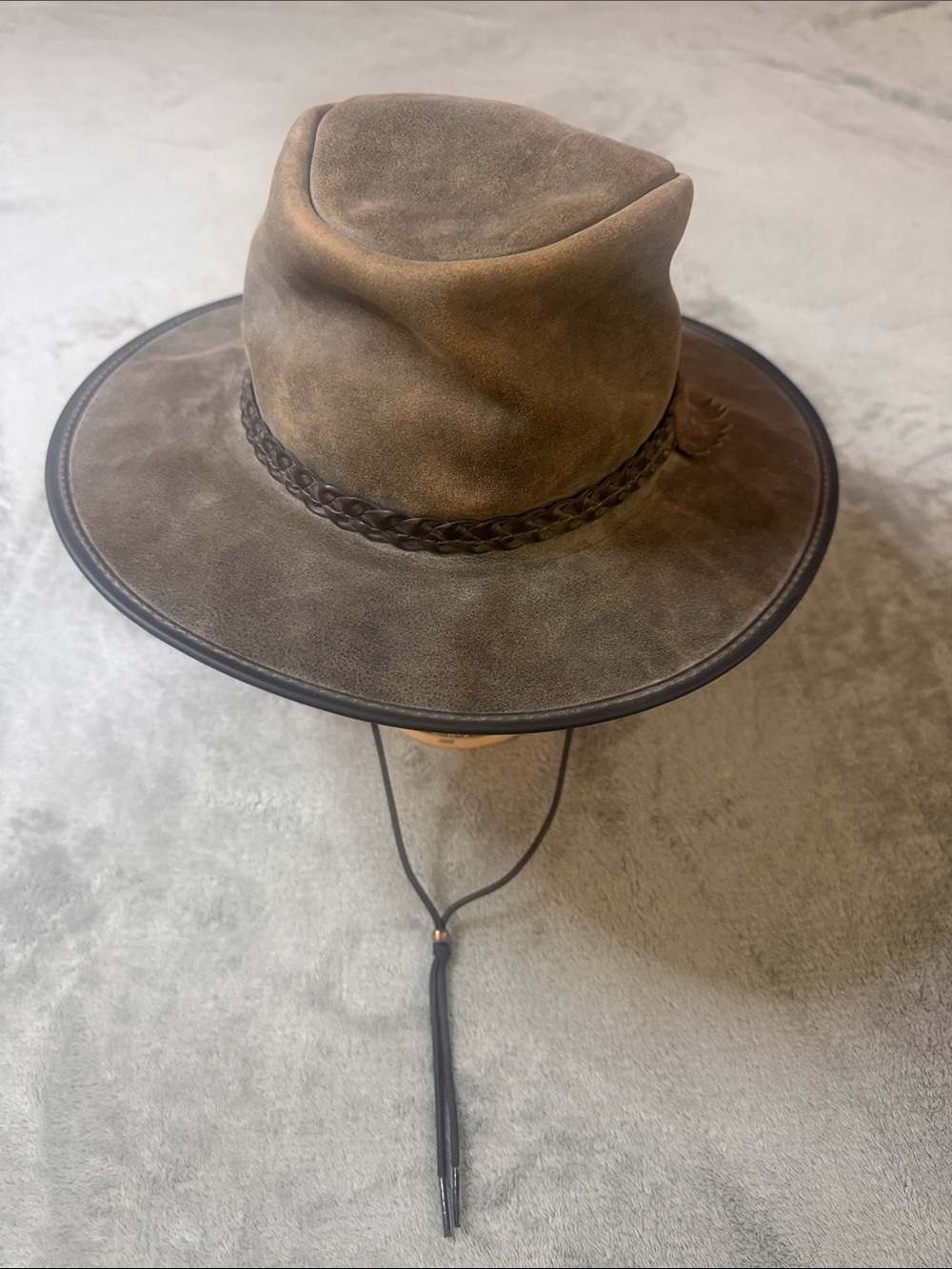 American Hat Maker Men's Collapsible Brown Leather Outback Hat